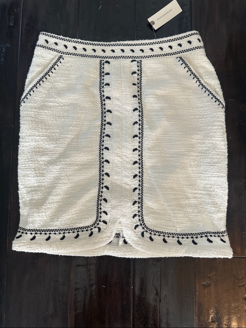 Dolan left coast tulley XS White Tweed Pencil Skirt with Black Trim NWT